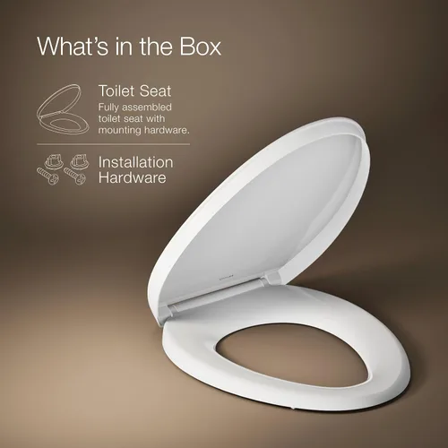 Vista 11 de KOHLER K-26801-0 Impro ReadyLatch Quiet Close Elongated Toilet Seat, White Toilet Seat, Grip-Tight Bumpers, New Home Essentials, Slam Prevention