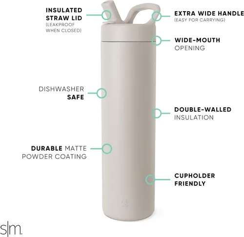 Vista 3 de Simple Modern Botella de agua con tapa de pajilla Termo de acero inoxidable aislado Botellas de agua reutilizables para viajes para gimnasio