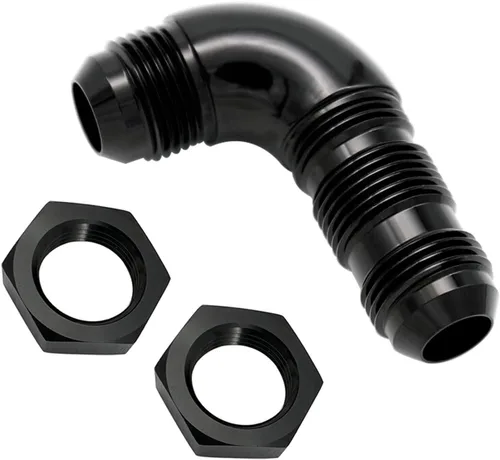 Vista 10 de 90 grados -4 AN a -4AN de una pieza de flujo completo macho Flare Bulkhead Unión de combustible con tuerca de mamparo AN4 Aluminio Negro