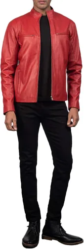 Vista 6 de MARDAMS Chaqueta Moto de cuero negro Hombres - 6 - Chaqueta de cuero Cafe Racer Chaqueta de cuero de piel de cordero real para hombre