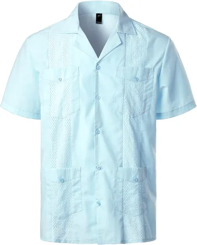 Vista 13 de VATPAVE - Camisas de manga corta con botones estilo guayabera cubana para hombre