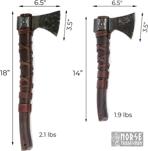 Vista 6 de Norse Tradesman Hacha de lanzamiento vikingo de 14 pulgadas, hacha nórdica totalmente afilada, cabeza de hacha de acero al carbono con punto de cruz
