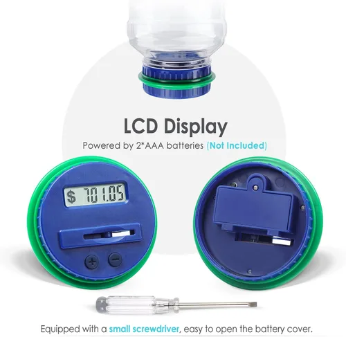 Vista 6 de Alcancía Grande para Adultos y Niños, Vcertcpl Banco Digital Contador de Monedas con Capacidad de 1.8L, Excelente Alcancía Frasco de Dinero