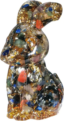 Vista 9 de Rockcloud Estatua de conejo hecha a mano de resina de cristal de amatista, estatua de piedra de cristal, escultura para decoración de oficina