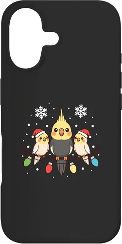 Vista 32 de Bird Cockatiel Holiday Trio Perched Cartoon Cheer Case for iPhone 16