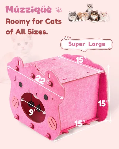 Vista 6 de Linda cama para gatos, casa de gato de cerdo rosa, cueva escondida