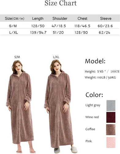 Vista 7 de Artfasion Bata larga con cremallera frontal y capucha para mujer, ropa de dormir de longitud completa para mujer