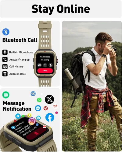 Vista 2 de VRPEFIT Reloj inteligente para hombres y mujeres (respuesta/hacer llamadas), Alexa integrado, rastreador de fitness de 1.8 pulgadas con 100 modos
