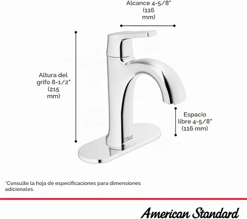Vista 5 de American Standard 7429101.295, Becklow - Grifo de baño monomando, níquel cepillado