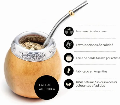 Vista 2 de BALIBETOV Set de Yerba Mate - 2 Calabazas, 2 Bombillas, 1 Cepillo de Limpieza, 100gr Hojas Sueltas - Marrón Oscuro