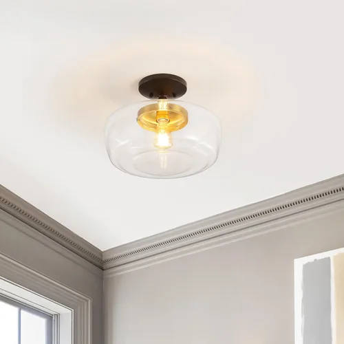 Vista 7 de JONATHAN Y Marfa 14" Clear Semi Flush Mount, Oil Rubbed Bronze/Brass Gold