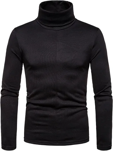 Vista 4 de Muscularfit Camiseta para hombre 2023 de manga larga con cuello alto, suéter térmico sólido térmico ajustado básico
