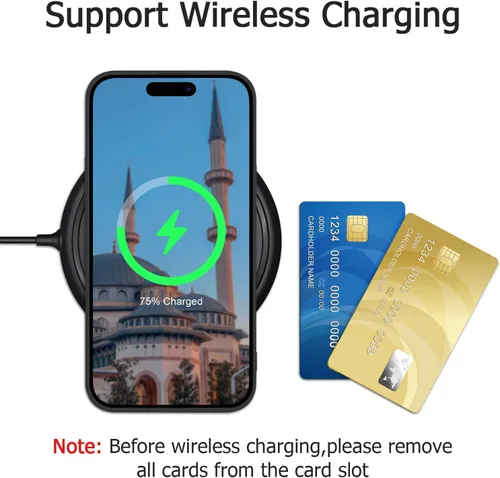 Vista 5 de Funda diseñada para iPhone 15 Pro con tarjetero para mujeres y hombres, cubierta de silicona suave [forro de microfibra], protección completa