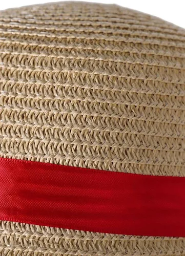 Vista 4 de Sombrero de paja con cuerda para disfraz de cinta roja, sombreros de sol para Halloween, accesorios de cosplay