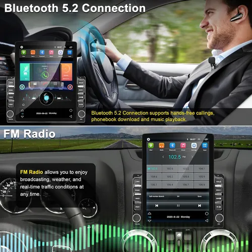 Vista 5 de Radio de coche doble DIN universal de 9.7" con unidad principal de pantalla táctil, soporte para carplay inalámbrico y Android auto, soporte