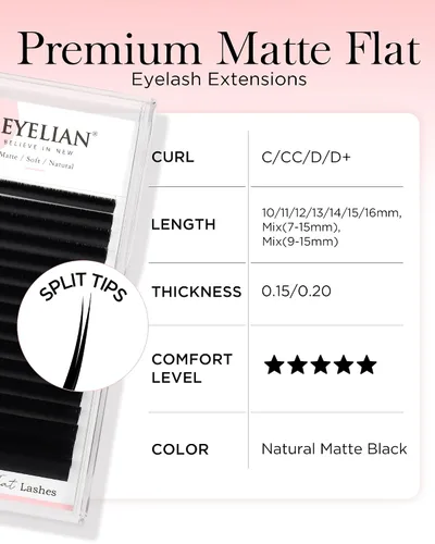 Vista 8 de BEYELIAN Extensiones de pestañas planas, extensiones de pestañas elípticas 0.15 C Curl 0.28-0.59 pulgadas 16 filas extensiones de pestañas negras