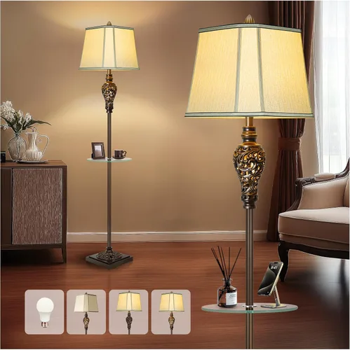 Vista 15 de LuxSight Collection Lámpara de pie rústica de 65 pulgadas de alto con pantalla de tela de lino de esquina de corte de luz nocturna, lámpara de pie