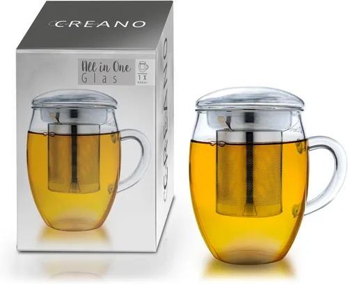 Vista 12 de Creano Vaso de té con infusor y tapa de 13.5 fl oz - Taza de té grande - Apto para microondas y lavavajillas - Set de regalo para tetera de hojas 1