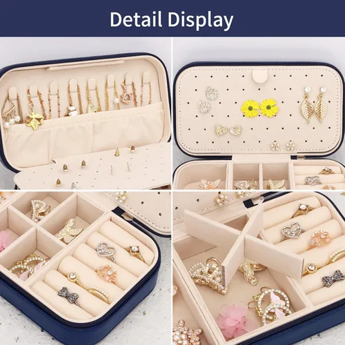Vista 3 de DesignSter Joyero de viaje, estuche portátil de piel sintética, pequeñas cajas de joyería para regalos, organizador de joyas de viaje para mujeres