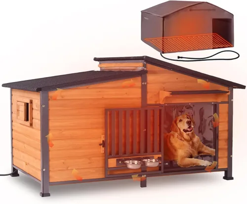 Vista 10 de 33.5" Heated Outdoor Dog House with Insulated Liner for Medium Breeds