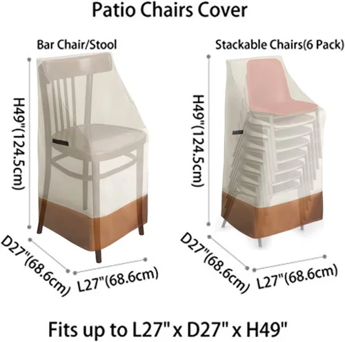 Vista 4 de RosieLily Fundas para sillas de patio con respaldo alto, impermeables, apilables, para taburetes de bar al aire libre, fundas beige para muebles