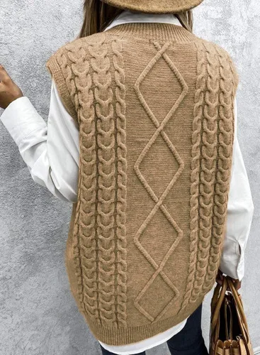 Vista 3 de EVALESS - Chaleco de gran tamaño para mujer, cuello en V, sin mangas, color sólido, suéter suelto