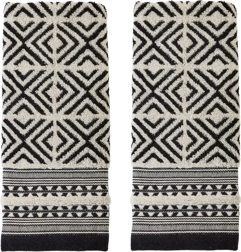 Vista 8 de SKL Home Amherst Medallion - Toalla de baño 100 % algodón, 600 GSM, suave y absorbente, reversible jacquard, negro