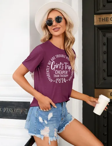 Vista 12 de Camiseta de manga corta con estampado de letras divertidas para niñas 2024