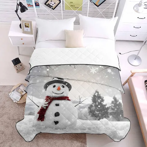 Vista 4 de T&H XHome Quilt Oversized Queen Luxury Quilted Comforter Bedspread-Thin Soft Cozy, Christmas Winter Snowman with Xmas Trees Reversible Stitched