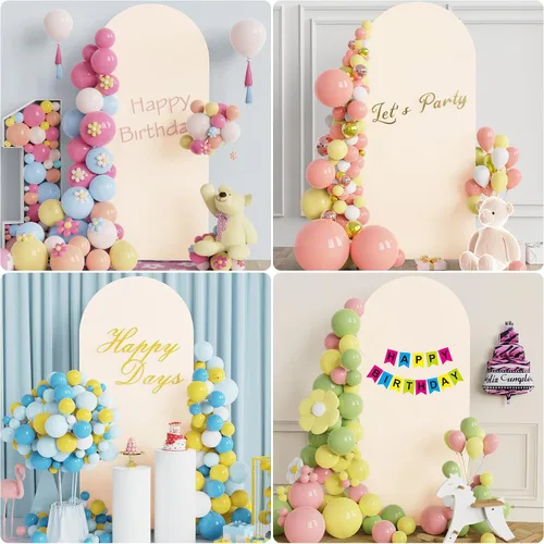 Vista 5 de Asee'm Cubierta de arco de boda de 6 pies, color beige, ajustada, cubierta de elastano ajustable de 2 caras, cubierta de fondo para decoración