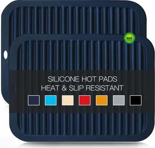Vista 10 de Salvamanteles para platos calientes, paquete de 4 almohadillas calientes de silicona para cocina, tapete de silicona antideslizante resistente al