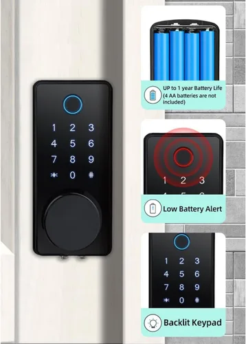 Vista 8 de Cerradura de puerta inteligente con mango 6 en 1 sin llave cerrojo de entrada, cerradura de puerta biométrica de huellas dactilares, código
