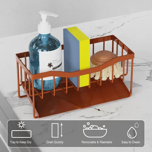 Vista 3 de Vanwood Soporte de esponja para fregadero de cocina con bandeja de drenaje automático, organizador de fregadero de cocina, organizador de cocina