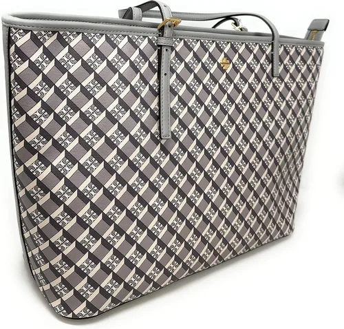 Vista 2 de Tory Burch Geo Logo TopZip Tote (logotipo geo gris), Gris