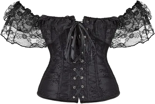 Vista 4 de SZIVYSHI - Corsé para mujer con mangas, bustier con cordones, corpiño de lencería