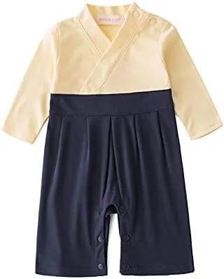 Vista 5 de SZCQ Traje de mameluco tipo kimono para bebé y niño, trajes japoneses de algodón samurái