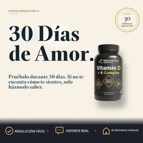 Vista 6 de Natural Flow Vitamina D3 con Complejo K2, 5000 UI, 60 Cápsulas