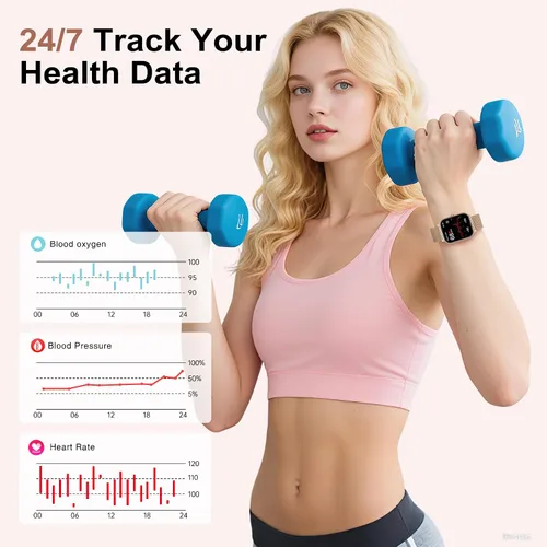 Vista 4 de Relojes inteligentes para mujer (Android y iPhone), reloj inteligente HD de 1.85 pulgadas con llamadas/mensajes/notificaciones, batería de 1000 mAh