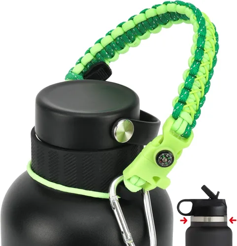 Vista 26 de Asa de cuerda de paracaídas para botellas Hydroflask 2.0 de boca ancha y estándar, con nuevo soporte de anillo de seguridad, 12oz - 64oz