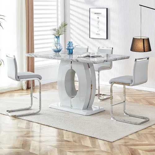 Vista 3 de gopop Mesa de comedor de altura de barra, mesa de comedor de mármol para mesa texturizada marmolizada de 6,1.77 pulgadas de grosor con base de MDF