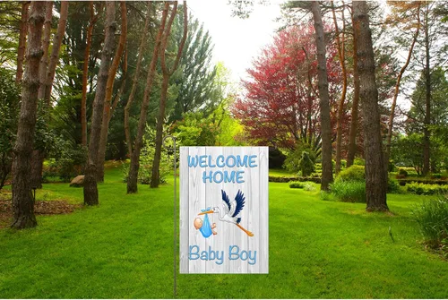 Vista 7 de Bandera de jardín de bienvenida a casa para bebé, baby shower, anuncio de nacimiento, fiesta familiar, letrero de revelación de género para recién