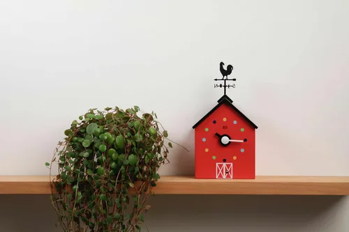 Vista 5 de KOOKOO Reloj grande de granja con 12 sonidos de animales, un gallo y una veleta giratoria, con sensor de luz, hecho de madera MDF, para niños de 6