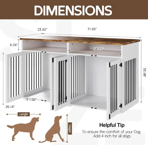 Vista 2 de Jaula para perros de 72 pulgadas para 2 perros, jaula de madera para perros con compartimento de almacenamiento, perrera de interior con 4 puertas