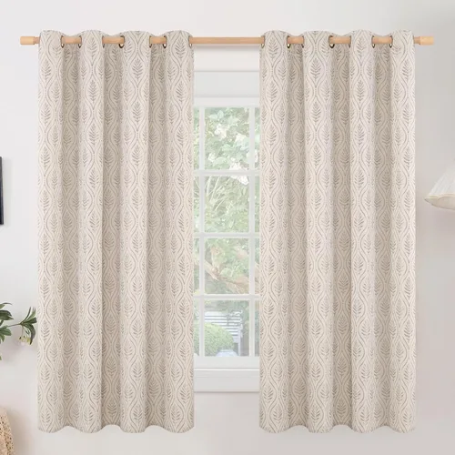 Vista 16 de BGment - Cortinas francesas de campo amarillas mostaza de 63 pulgadas de largo para dormitorio, patrón botánico de jacquard de hojas, estilo rústico