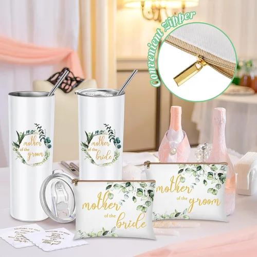 Vista 4 de Sieral Paquete de 6 vasos de 20 onzas para madre del novio y la novia, regalos de boda, bolsa de maquillaje para madre de la novia y el novio, bolsa