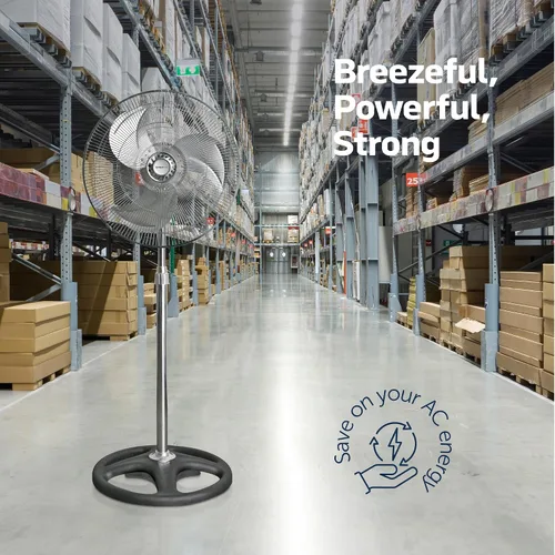 Vista 3 de Nexair Ventilador de pie de metal de alta velocidad de 18 pulgadas, 3 potentes velocidades, ventilador de pedestal oscilante industrial con altura