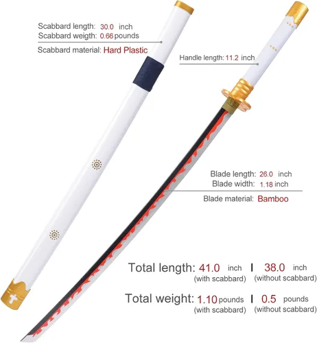 Vista 2 de Anime Sword 41 inch,Zorowado ichimonjiAnime Original Texture,for Role-Playing and Collection, with One Display Stand