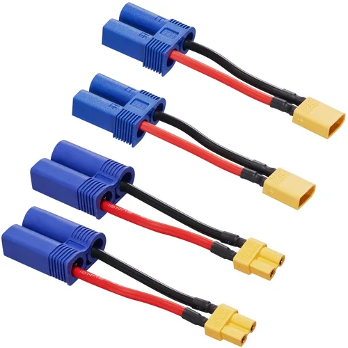 Vista 5 de XT30 a EC3 Adaptador Conector Macho Hembra para RC FPV Drone Coche Cargador de Batería Lipo NiMH ESC (Paquete de 4) Adecuado para RC FPV Drone Car