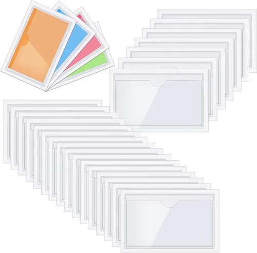Vista 8 de Paquete de 30 bolsillos autoadhesivos para tarjetas de índice, con apertura superior, tarjetero ideal para organizar y proteger tus tarjetas