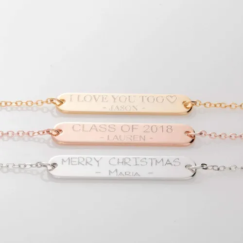 Vista 6 de Petite Boutique Collar personalizado de barra de mensajes de dos líneas, tu joyería única con nombre